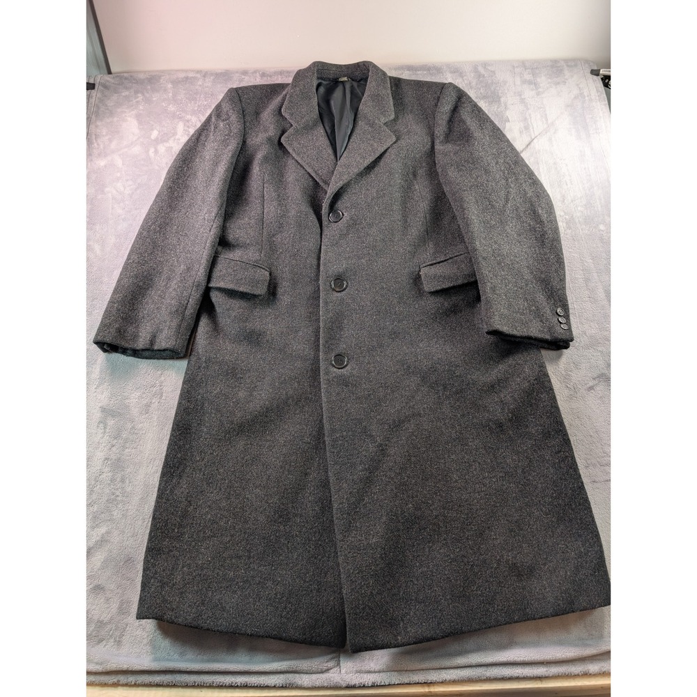 Maitland of England Mens Gray 100% Virgin Wool Overcoat Long Trench Coat 42R